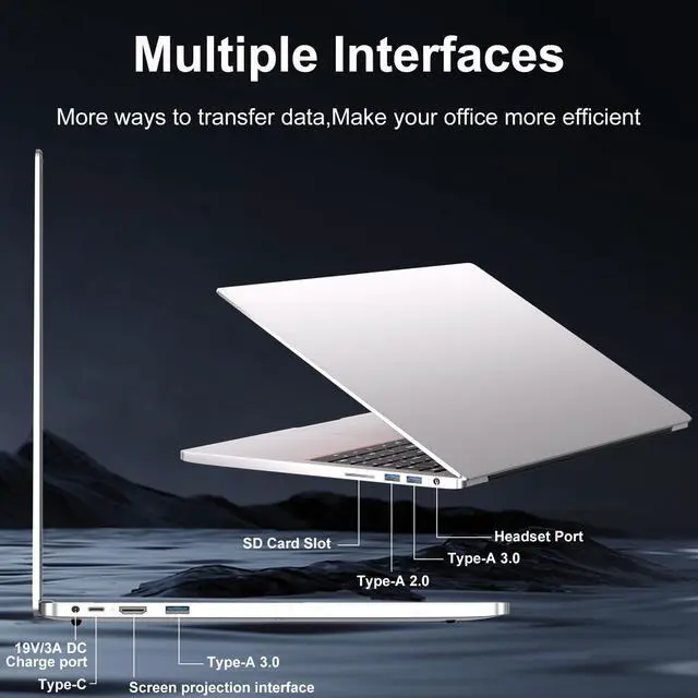 Alt view image 5 of 5 - bvate 16" Traditional Laptop 16GB+512GB SSD Expand Up to 1TB SSD Core i3 Processor Up to 3.2Ghz Win 11 WiFi 6 PC with Type-C Webcam Numeric Keypad Ultra-Narrow Border 2K Display for Gaming-Silver