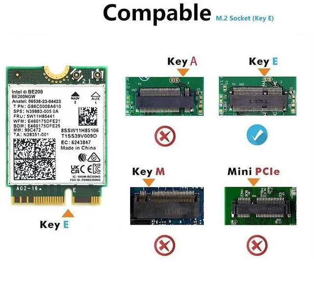 Alt view image 3 of 5 - WiFi 7 BE200 NGW Wireless Card, Tri-Band 6GHz/5GHz/2.4GHz M.2 NGFF Bluetooth 5.4, Includes Ipex Cable, 8dBi Antennas and Brackets Support Windows 10/11(64 bit)/Linux, Not Support AMD. (with Antennas)