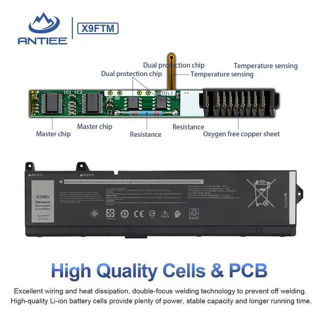 Alt view image 4 of 5 - 93Wh X9FTM Laptop Battery for Dell Precision 7670 7680 7770 7780 Mobile Workstation Series P114F P114F001 P114F002 P115F P115F001 P115F002 5JMD8 965V4 05JMD8 0965V4 0X9FTM 11.55V 6-Cell Battery