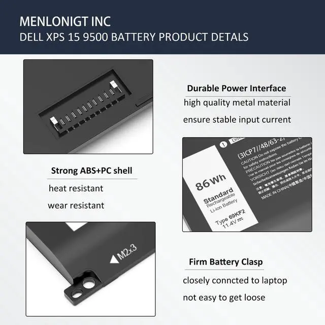 Alt view image 4 of 5 - New 86Wh 69KF2 Battery Replacement for Dell G7 15 7500 G15 5510 5511 5515 5520 5521 XPS 15 9500 9510 9520 Precision 5550 5560 5570 Alienware M15 R3 R4 M17 R3 R4 Inspiron 7510 7610 7620 P87F P91F P45E