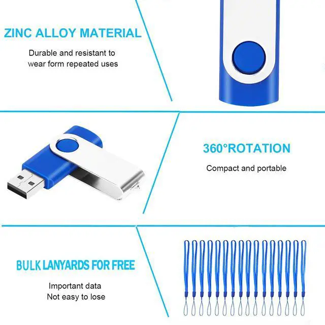 Alt view image 4 of 5 - EASTBULL 200 Packs of 2GB Bulk Flash Drives, USB Flash Drives Pack 2GB USB Drives Bulk Swivel USB2.0 Thumb Drives Bulk with Strings (200Packs, Blue)