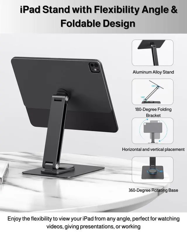 Alt view image 4 of 5 - GEWOKLIY iPad Pro Magnetic Stand for 13 Inch (M4) 2024, Foldable Dock With 360 Rotating Tablet Holder for Desk Mount