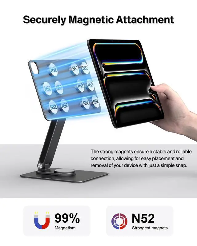 Alt view image 3 of 5 - GEWOKLIY iPad Pro Magnetic Stand for 13 Inch (M4) 2024, Foldable Dock With 360 Rotating Tablet Holder for Desk Mount