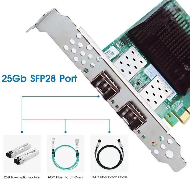 Alt view image 3 of 5 - 25GbE NIC Network Card with Mellanox ConnectX-4 Chipset,Dual-SFP28 Ports PCI Express 3.0 X8 Ethernet Adapter