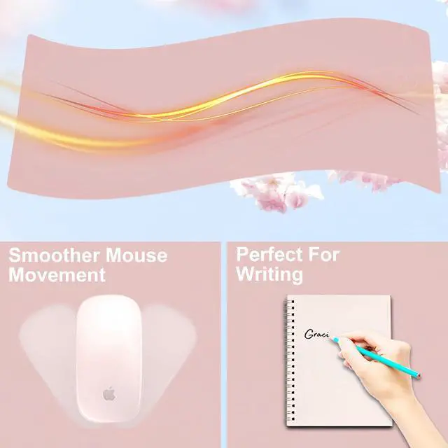 Alt view image 4 of 5 - Desk Mat with Wireless Charging, Pink Mouse Pad with Wireless Charger, Desk Pad Matt for Desktop, Mousepad Gaming Large Mouse Pad, Leather Compute for Keyboard and Mouse, 32" x 16"