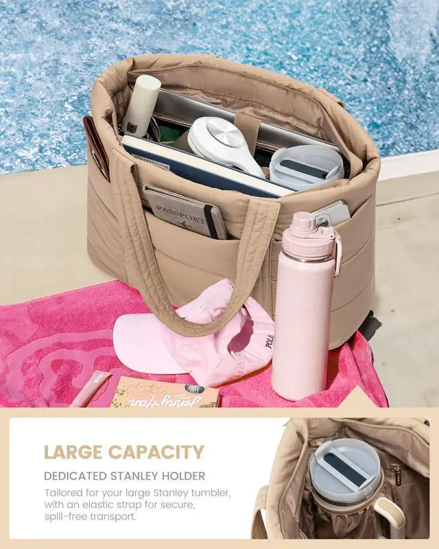 Alt view image 2 of 5 - LOVEVOOK Large Puffer Tote Bag for Women, 17.3 Inch Laptop Work and Travel Bag With Zipper, Lightweight Gifts for Women