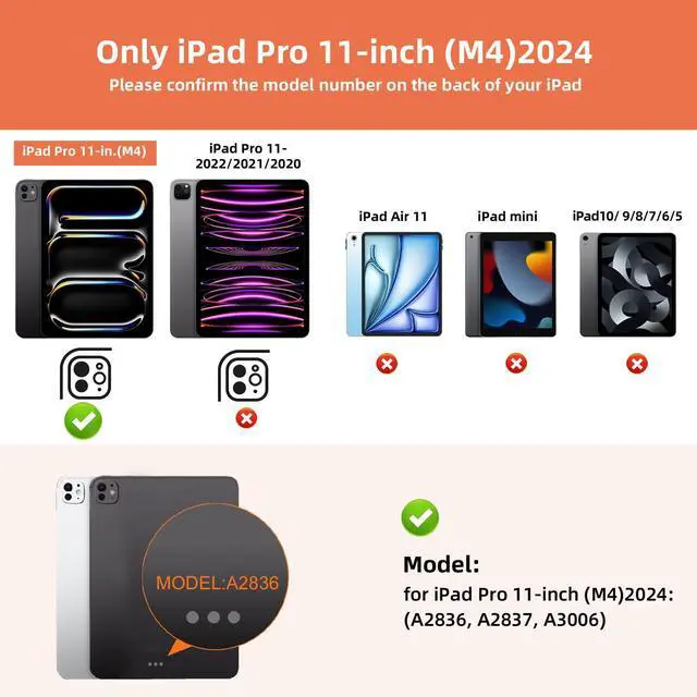 Alt view image 2 of 5 - Case with Keyboard Compatible for iPad Pro 11 inch(M4, 2024): Bluetooth Wireless Magnetic Stand Rechargeable Keyboard with Pencil Holder (Light White)