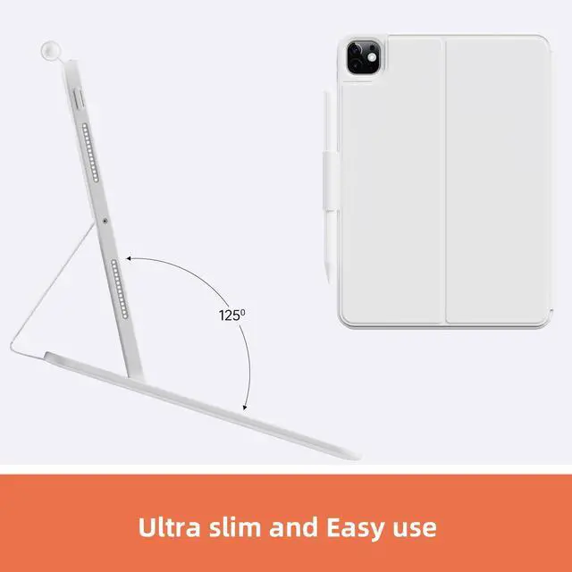 Alt view image 4 of 5 - Case with Keyboard Compatible for iPad Pro 11 inch(M4, 2024): Bluetooth Wireless Magnetic Stand Rechargeable Keyboard with Pencil Holder (Light White)