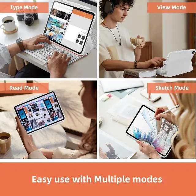 Alt view image 3 of 5 - Case with Keyboard Compatible for iPad Pro 11 inch(M4, 2024): Bluetooth Wireless Magnetic Stand Rechargeable Keyboard with Pencil Holder (Light White)