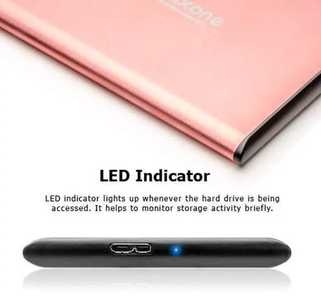 Alt view image 3 of 5 - Maxone 1TB Ultra Slim Portable External Hard Drive HDD USB 3.0 Compatible with PC, Laptop, Rose Pink