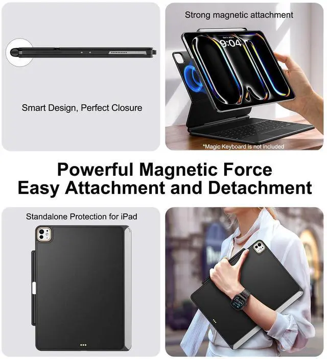Alt view image 4 of 5 - Magic-Keyboard Compatible Case for iPad Pro-11 inch M4 2024, Cover with Apple Pencil Holder for Smart MagicKeyboard Folio Slim Durability, with Durable Leather Surface, (Keyboard Not Included), Black