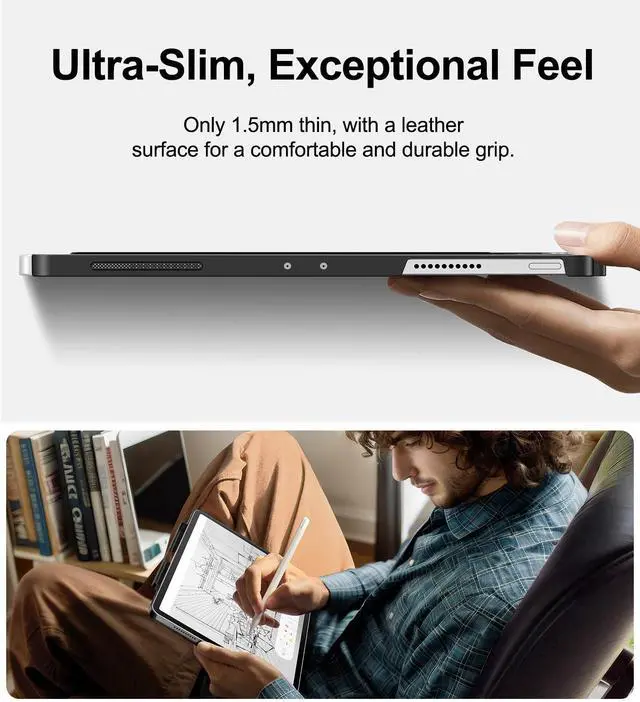 Alt view image 5 of 5 - Magic-Keyboard Compatible Case for iPad Pro-11 inch M4 2024, Cover with Apple Pencil Holder for Smart MagicKeyboard Folio Slim Durability, with Durable Leather Surface, (Keyboard Not Included), Black