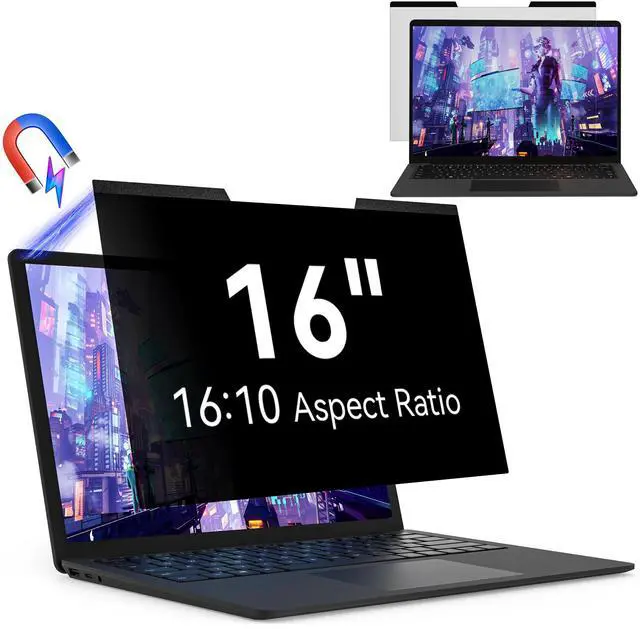 Main image of Magnetic 16 Inch Laptop Privacy Screen for 16:10 Computer Monitor, Removable Anti Glare Blue Light Filter Protector, 16 in Privacy Shield Compatible with Lenovo Hp Dell Acer Asus Thinkpad Envy Xps