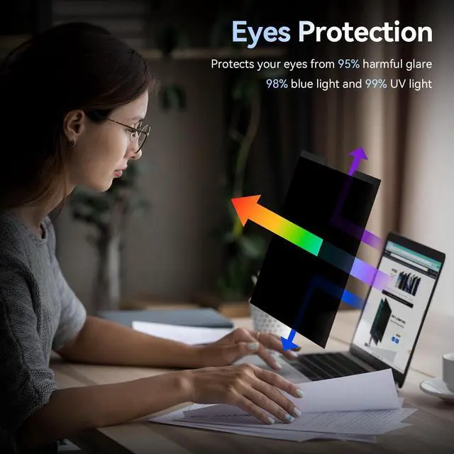 Alt view image 4 of 5 - Magnetic 16 Inch Laptop Privacy Screen for 16:10 Computer Monitor, Removable Anti Glare Blue Light Filter Protector, 16 in Privacy Shield Compatible with Lenovo Hp Dell Acer Asus Thinkpad Envy Xps