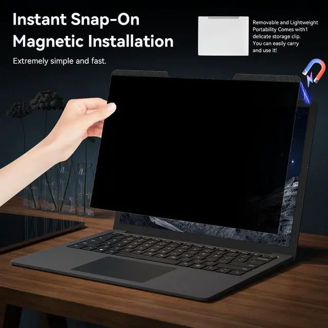 Alt view image 3 of 5 - Magnetic 16 Inch Laptop Privacy Screen for 16:10 Computer Monitor, Removable Anti Glare Blue Light Filter Protector, 16 in Privacy Shield Compatible with Lenovo Hp Dell Acer Asus Thinkpad Envy Xps