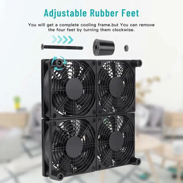 Alt view image 5 of 5 - Qirssyn Router Laptop Cooling pad 4X 120mm Computer Fan with AC Plug Variable Speed Fan for DIY Electronics TV Box Cabinet Computer Game Equipment Cooing