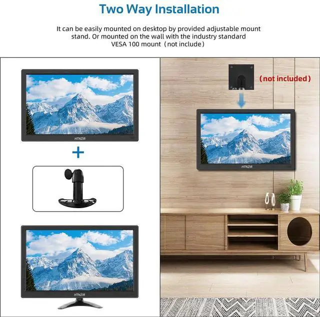 Alt view image 5 of 5 - HTNZIR 15.6 inch PC Monitor FHD IPS Display 1920 x 1080P LED Screen Desktop Monitor with HDMI/VGA/BNC/AV/USB/AV Port,Built-in Speakers, for CCTV Raspberry Pi PC
