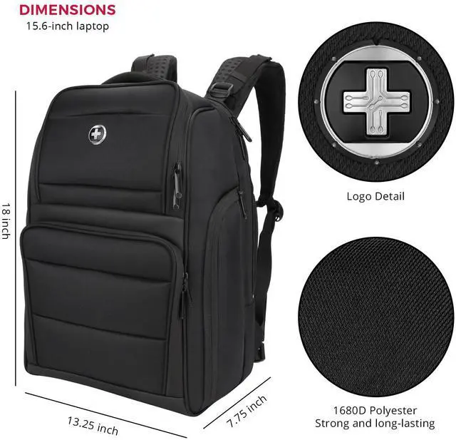 Alt view image 2 of 5 - Swissdigital Design Massaging Business Backpack for Men with USB Charging Port,Large Capacity Water Repellent Work Computer Backpacks Fits 15.6 Inch Laptop, Black | SENSOR