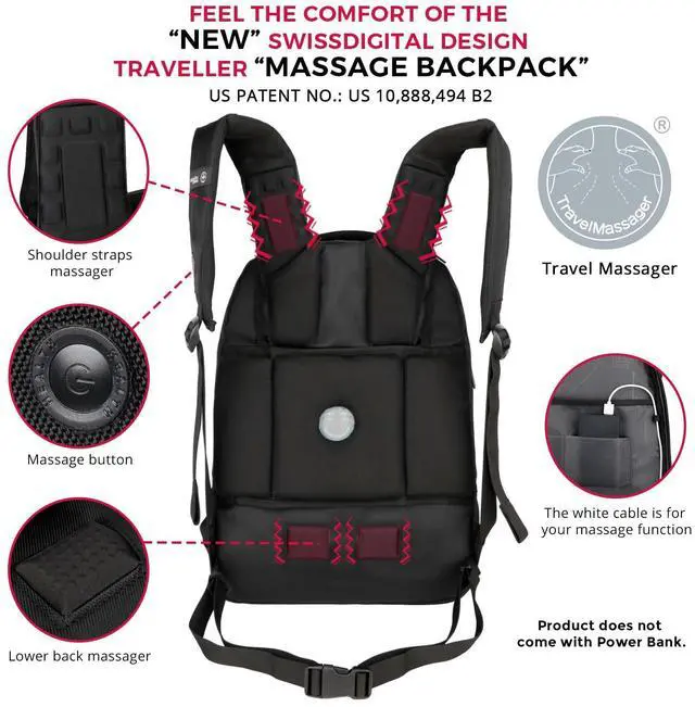 Alt view image 3 of 5 - Swissdigital Design Massaging Business Backpack for Men with USB Charging Port,Large Capacity Water Repellent Work Computer Backpacks Fits 15.6 Inch Laptop, Black | SENSOR