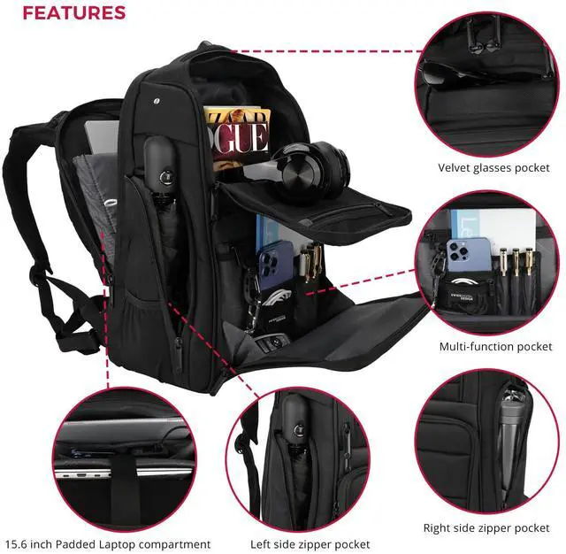 Alt view image 4 of 5 - Swissdigital Design Massaging Business Backpack for Men with USB Charging Port,Large Capacity Water Repellent Work Computer Backpacks Fits 15.6 Inch Laptop, Black | SENSOR
