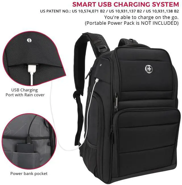 Alt view image 5 of 5 - Swissdigital Design Massaging Business Backpack for Men with USB Charging Port,Large Capacity Water Repellent Work Computer Backpacks Fits 15.6 Inch Laptop, Black | SENSOR
