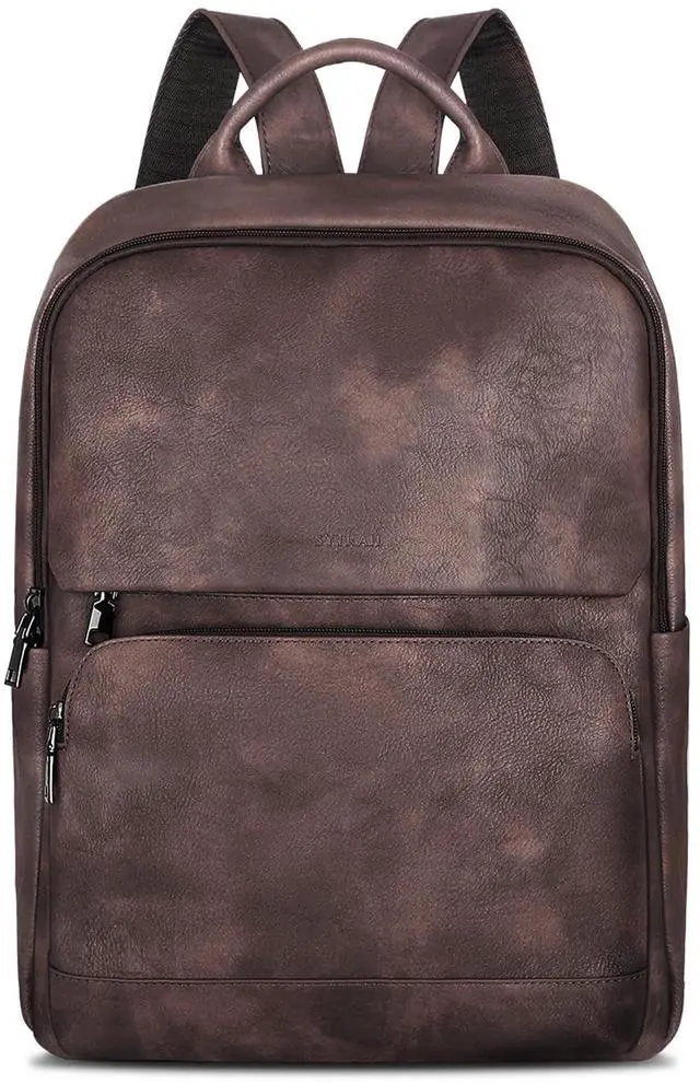 Main image of SYTRAH Leather Backpack for Women, Vintage 15.6 inch Laptop Backpack Purse for Women, College Casual Backpacks Ladies Computer Bags for Travel Business Work Mocha Coffee
