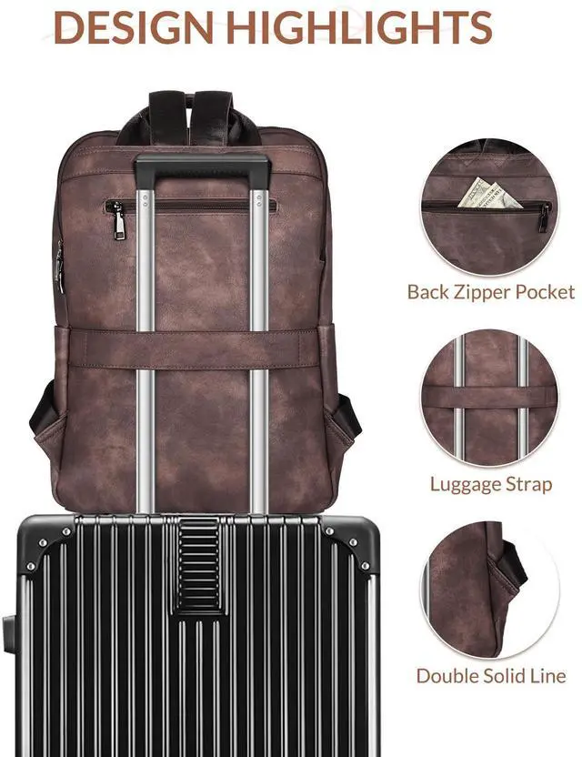 Alt view image 5 of 5 - SYTRAH Leather Backpack for Women, Vintage 15.6 inch Laptop Backpack Purse for Women, College Casual Backpacks Ladies Computer Bags for Travel Business Work Mocha Coffee