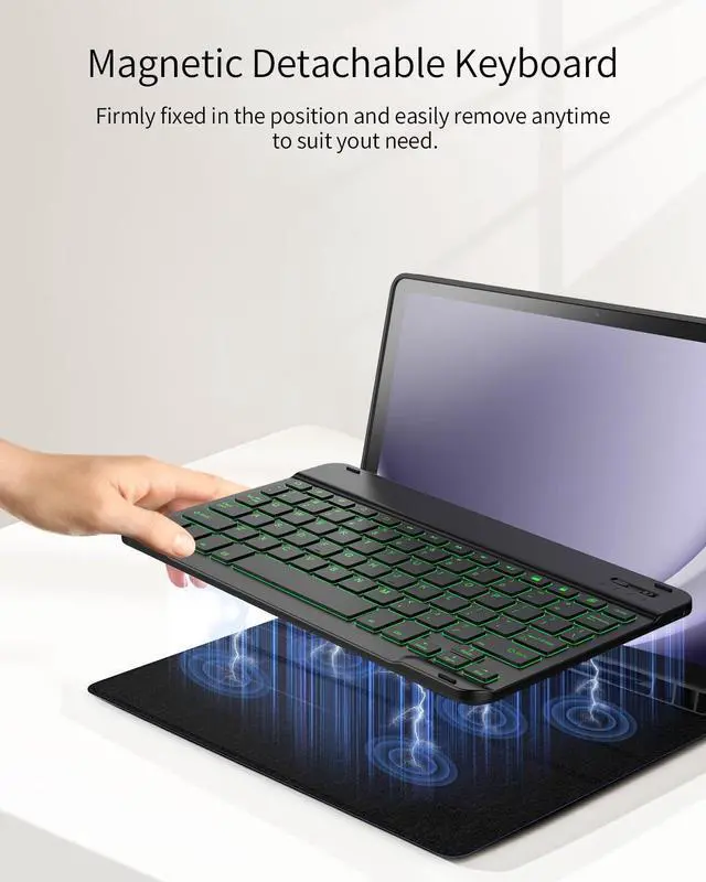 Alt view image 3 of 5 - TiMOVO Keyboard Case with Pen Slot for Galaxy Tab A9 Plus 2023, Samsung Galaxy Tab A9+ Keyboard Case with Backlight, Magnetic Detachable Keyboard for Galaxy Tab A9+ 11 inch 2023, Black