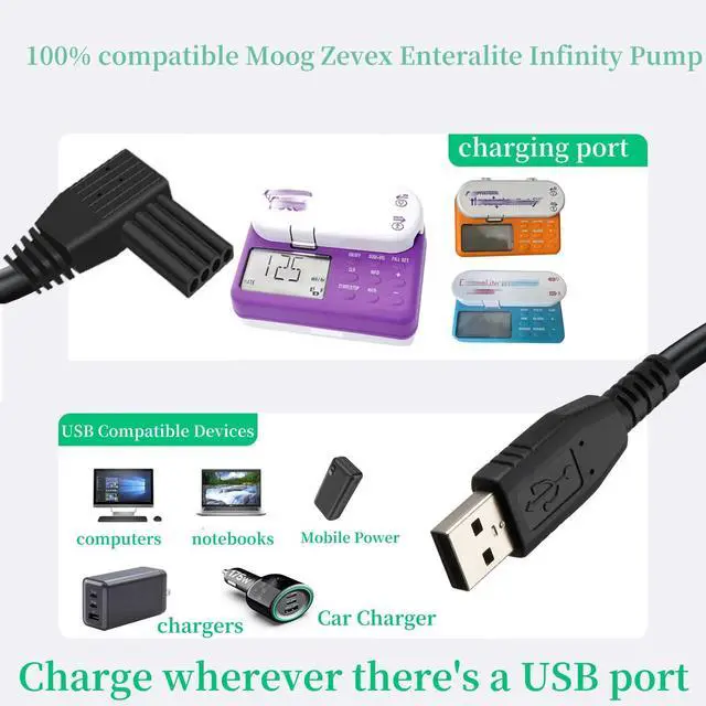 Alt view image 3 of 5 - USB Power Charging Cable for Moog Zevex Enteralite Infinity Pump Compatible with Infinity Pump Power Cord (10FT)