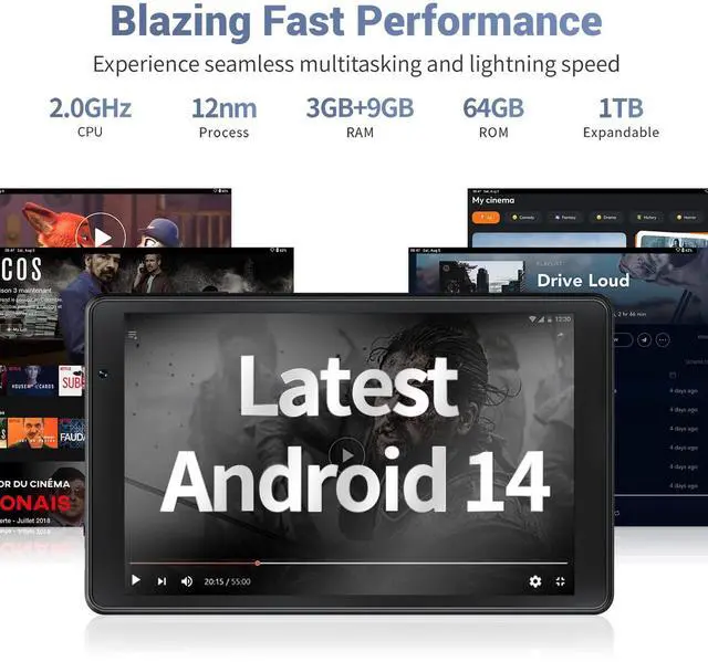 Alt view image 2 of 5 - Tablet 8 inch, Android 14 Tablet with GPS Built in, E-Reader,12GB RAM 64GB ROM (1TB Expand), 8MP Camera, 2.0GHz Processor, 2.4GHz&5GHz Wi-Fi/BT5.0, N8 Tablets with FHD Screen for Gaming and Reading
