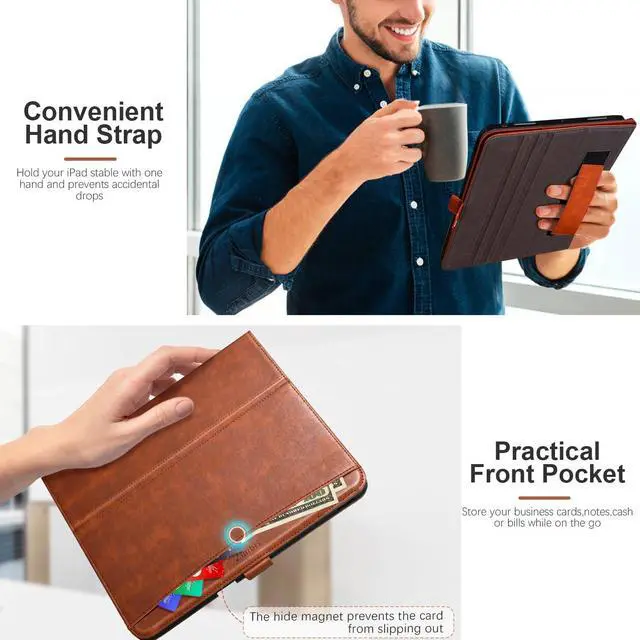 Alt view image 5 of 5 - Zinibri Handcrafted Case for iPad Pro 11 Inch 2024 M4 A2836 A2837 with Pencil Holder & Hand Strap & Pocket PU Leather Stand Protective Folio Cover Compatible with iPad Pro 11 2024 (5th Gen),Brown
