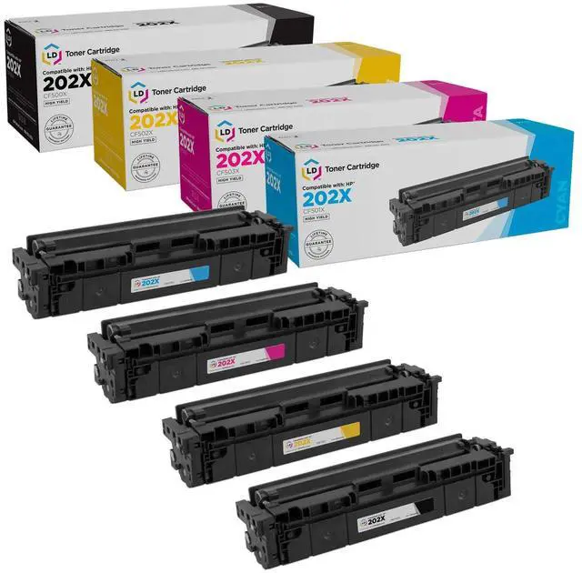Main image of LD Products Toner Cartridge Replacement for HP 202X High Yield (Black, Cyan, Magenta, Yellow, 4-Set) Compatible with HP Color LaserJet M254dw, M281cdw, M281dw, M281fdw