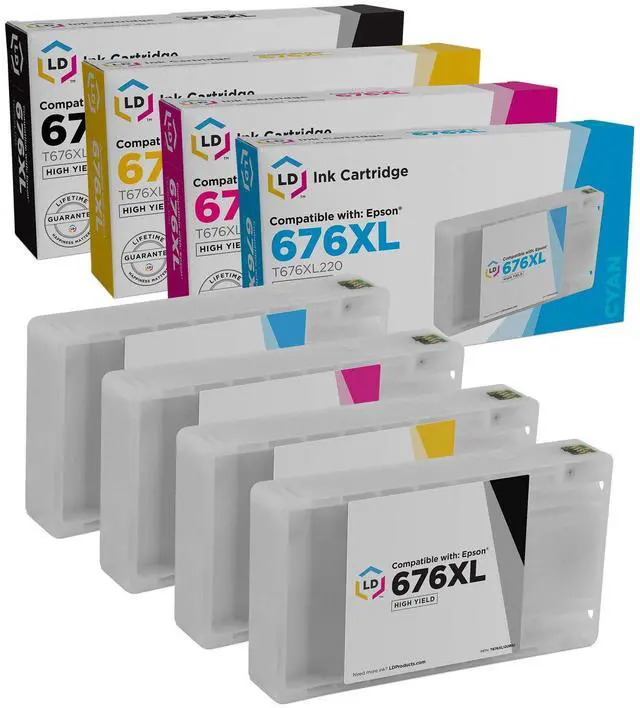 Main image of LD Products Ink Cartridge Replacement for Epson 676XL High Yield Set: T676XL120 Black, 1 T676XL220 Cyan, 1 T676XL30 Magenta, 1 T676XL420 Yellow