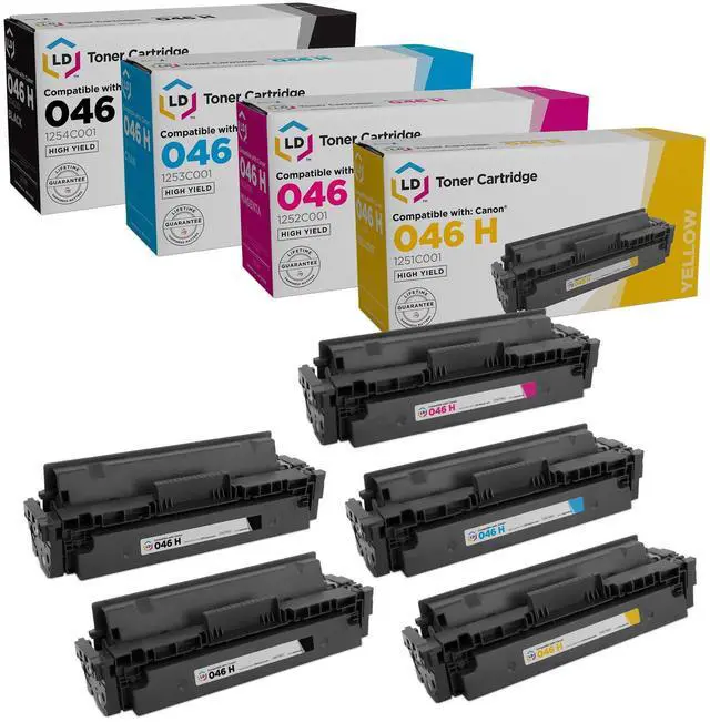 Main image of LD Products Compatible Toner Cartridge Replacements for Canon 046H High Yield (2 Black, 1 Cyan, 1 Magenta, 1 Yellow, 5-Pack) for use in ImageCLASS LBP654Cdw, LBP654Cfw, MF731Cdw, MF733Cdw, MF735Cdw