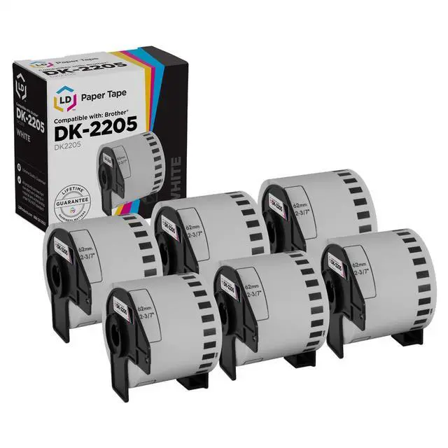 Main image of White Paper Tape for Brother DK-2205 (2.4 inch x 100 feet, White, 6-Pk)