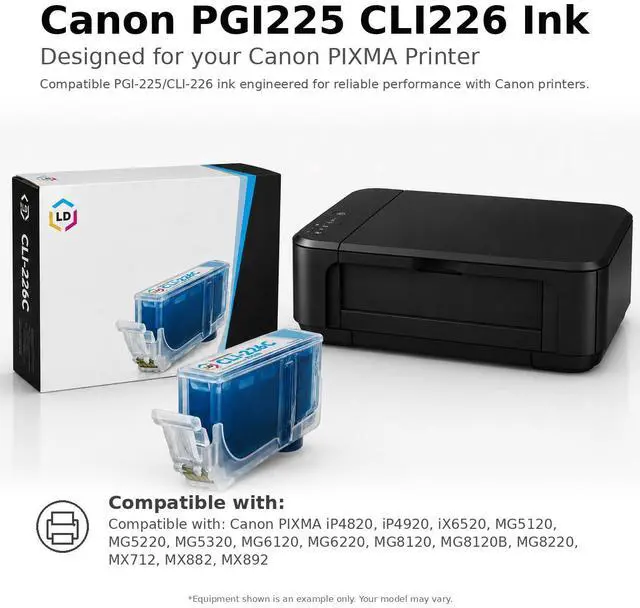 Alt view image 6 of 6 - LD Products Compatible Ink Cartridge Replacements for Canon PGI-225 & CLI-226 (1 Pigment Black, 1 Dye Black, 1 Cyan, 1 Magenta, 1 Yellow, 5-Pack)