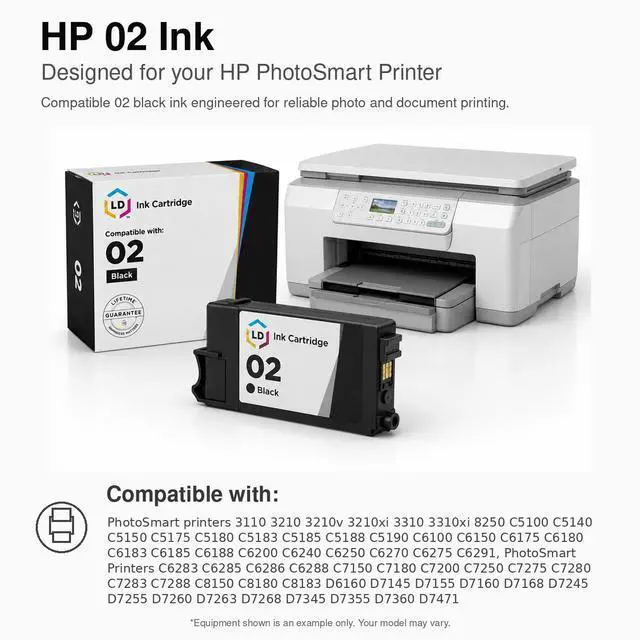 Alt view image 6 of 6 - LD Products Replacements for HP 02 Ink Cartridges (Black, Cyan, Magenta, Yellow, Light Cyan, Light Magenta, 6-Pack) for use in PhotoSmart C5180 C6180 C6280 C7250 C7280 C8180