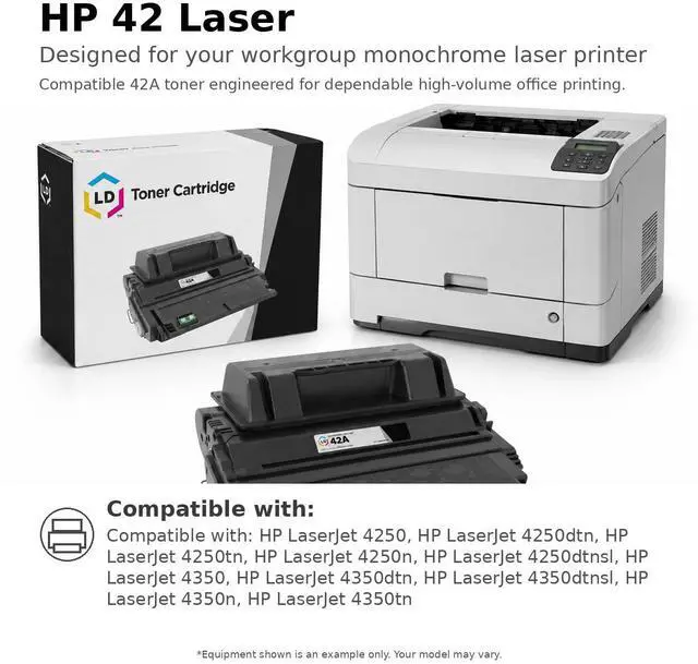 Alt view image 6 of 6 - LD Remanufactured Replacement Laser Toner Cartridge for HP Q5942X (42X) High-Yield Black for the LaserJet 4250, 4250dtn, 4250dtnsl, 4250n, 4250tn, 4350, 4350dtn, 4350dtnsl, 4350n, & 4350tn Printers