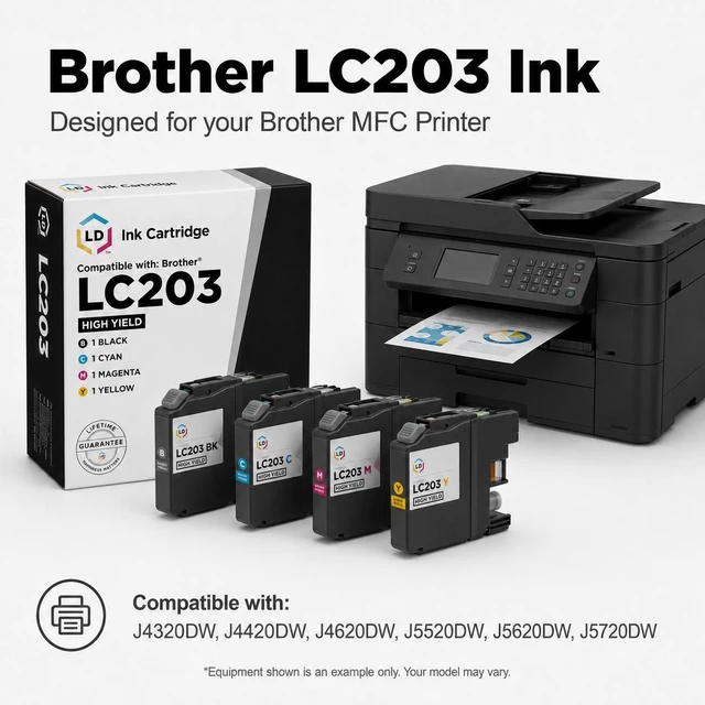 Alt view image 6 of 7 - LD Products Compatible Ink Cartridge Replacement for Brother LC203BK High Yield (Black, 5-Pack)