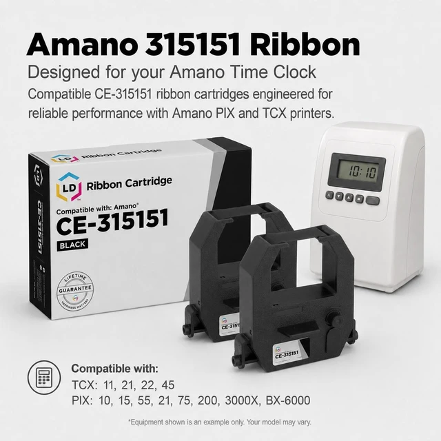 Alt view image 6 of 7 - LD Products Compatible Printer Ribbon Cartridge Replacement for Amano CE-315151 (Black, 2-Pack)