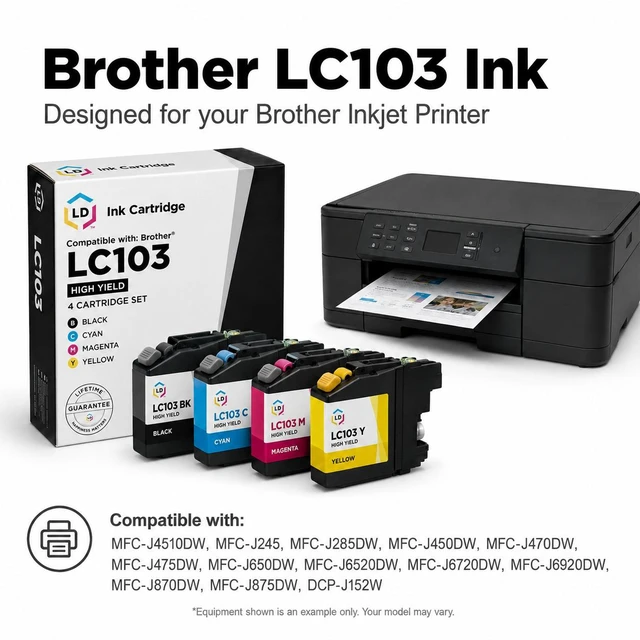 Alt view image 6 of 7 - LD Products Compatible Ink Cartridge Replacement for Brother LC103BK High Yield (Black, 4-Pack)