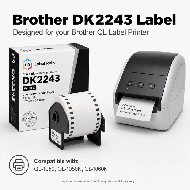 Alt view image 6 of 7 - LD Compatible Set of 4 DK-2243 White Paper Tape Roll for Brother QL-1050 QL-1050