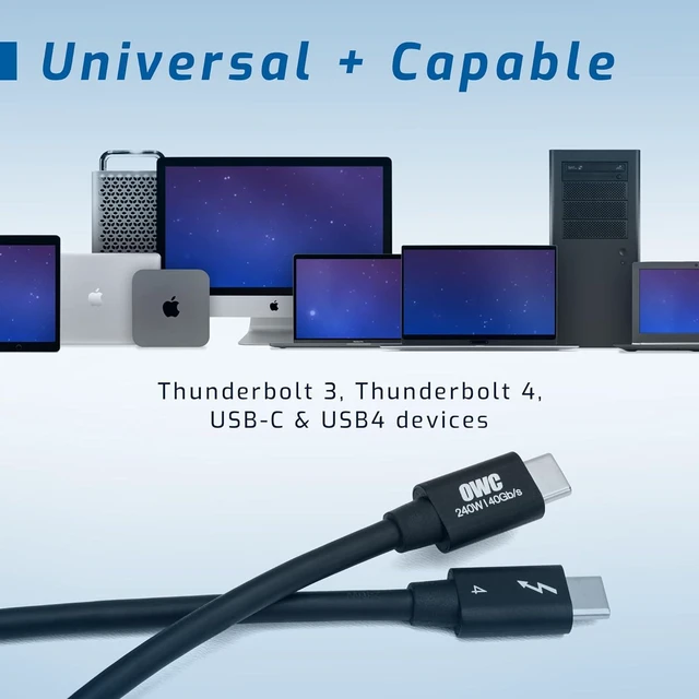Alt view image 2 of 6 - OWC Thunderbolt 4 Cable, Thunderbolt Certified, 0.7 Meter (2.3 ft.), 40 Gb/s Data Transfer, 240W Power Charging, Compatible with Thunderbolt 4, Thunderbolt 3, USB-C, and USB4 Devices, Black