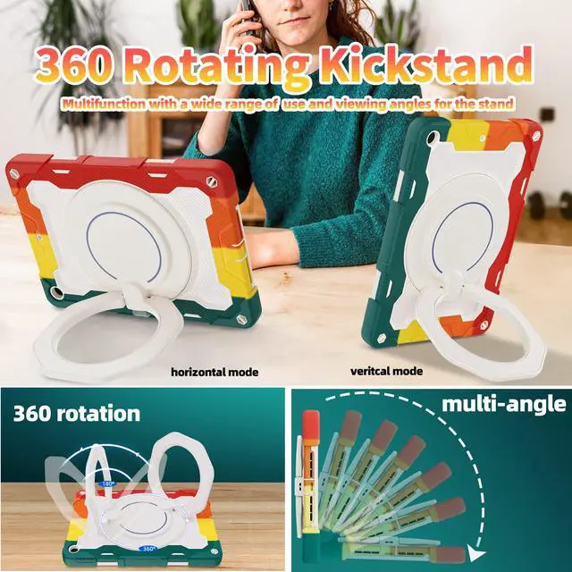 Alt view image 2 of 5 - ROISKIN for iPad 10.2 inch iPad 9th 8th 7th Generation Case with Screen Protector for Women with 360 Kickstand Shoulder Strap Hand Grip Pencil Holder, iPad Case for 10.2 inch Tablet 2021/2020/2019