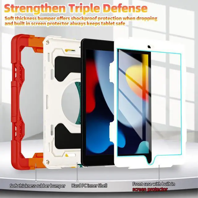 Alt view image 4 of 5 - ROISKIN for iPad 10.2 inch iPad 9th 8th 7th Generation Case with Screen Protector for Women with 360 Kickstand Shoulder Strap Hand Grip Pencil Holder, iPad Case for 10.2 inch Tablet 2021/2020/2019