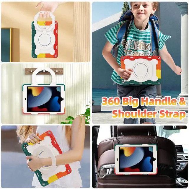 Alt view image 3 of 5 - ROISKIN for iPad 10.2 inch iPad 9th 8th 7th Generation Case with Screen Protector for Women with 360 Kickstand Shoulder Strap Hand Grip Pencil Holder, iPad Case for 10.2 inch Tablet 2021/2020/2019