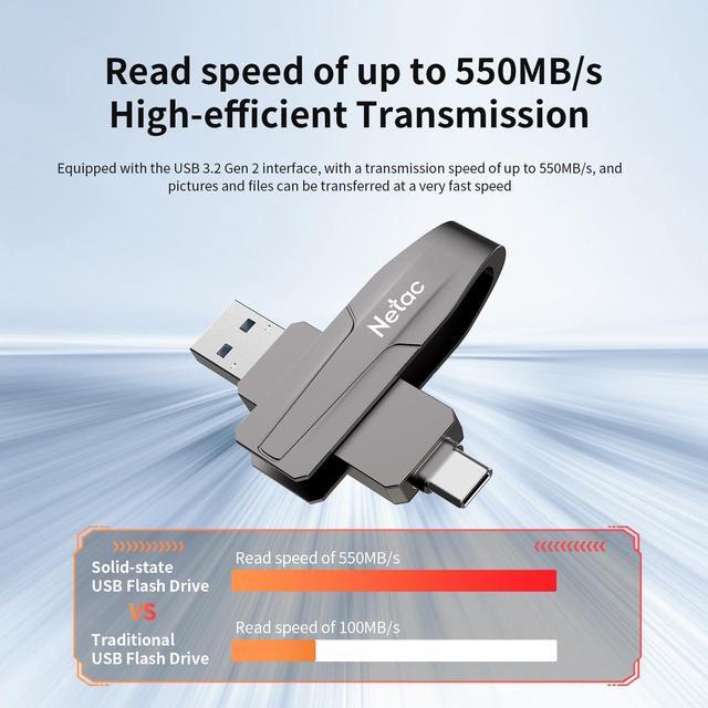 Alt view image 3 of 5 - Netac 128GB Portable External USB Solid State Drive up to 550MB/s Type-c and USB 3.2 Dual Interface for Data Storage, Expansion of Storage for Photos/Videos/Music/Files, US8
