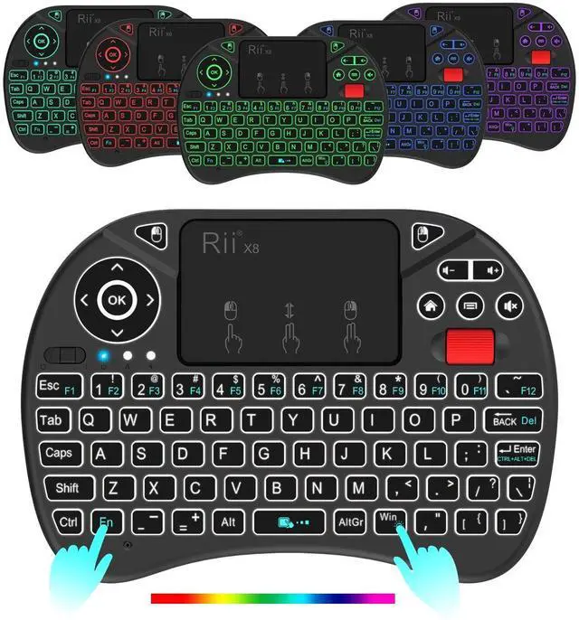 Alt view image 2 of 5 - Rii X8 Mini Keyboard,2.4GHz Portable Wireless Keyboard with Touchpad Mouse,RGB Backlit,Rechargeable Battery for Android TV Box/Mac/PC/Nvidia Shield