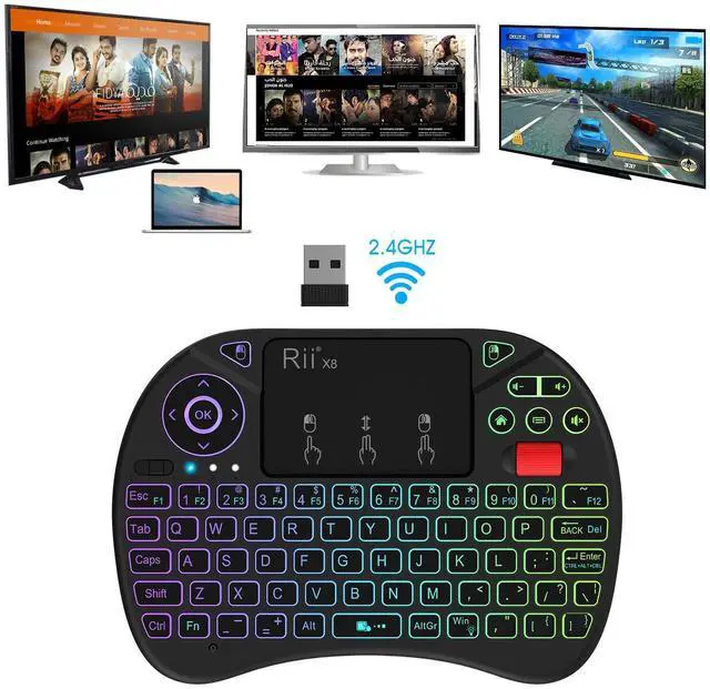 Alt view image 5 of 5 - Rii X8 Mini Keyboard,2.4GHz Portable Wireless Keyboard with Touchpad Mouse,RGB Backlit,Rechargeable Battery for Android TV Box/Mac/PC/Nvidia Shield