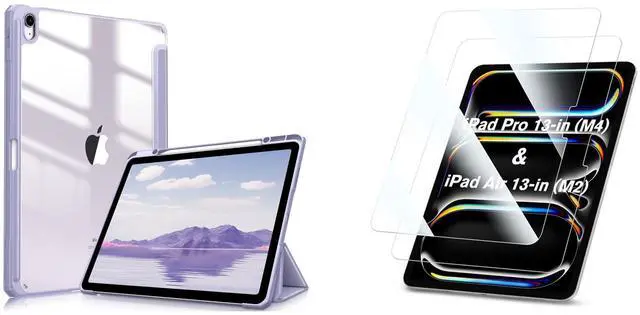 Main image of Fintie Bundle: Fintie Hybrid Slim Case for iPad Air 13-inch (M2) 2024, [Built-in Pencil Holder] Shockproof Cover Clear Transparent Back Shell + [2-Pack] Tempered Glass Screen Protector